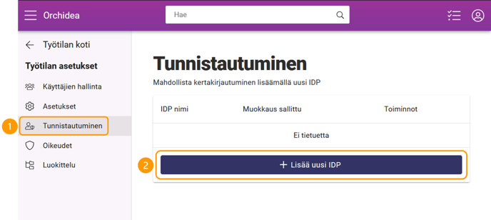AAD tunnistautuminen - lisää uusi IDP